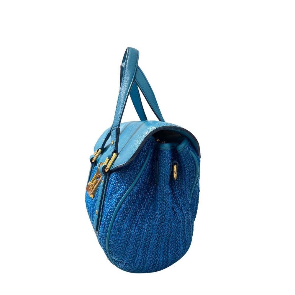 Marc by Marc Jacobs Vintage Woven Satchel Bag Blue Leather Trim Gold Hardware - Picture 5 of 15